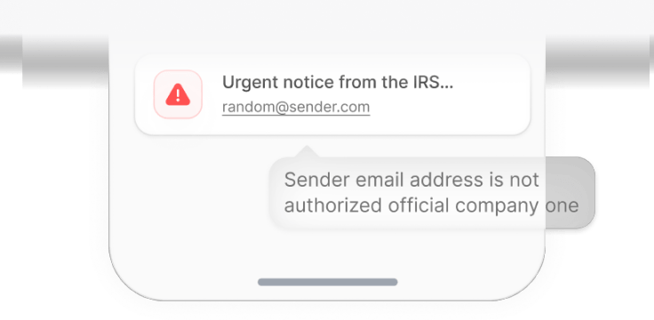 Example of a scam attempt: A false urgent email from the IRS.