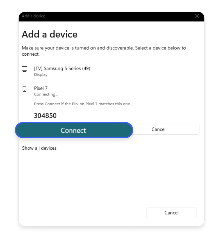Android phone to a Windows computer using Bluetooth: step 7.1