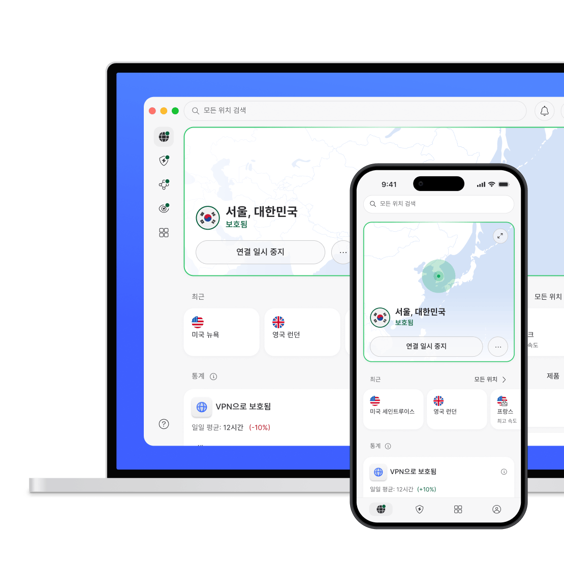 NordVPN으로 보호되는 노트북과 스마트폰.