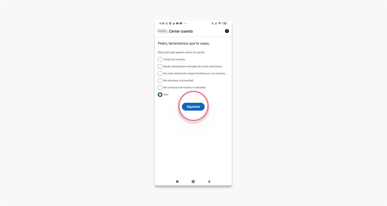 eliminar cuenta linkedin en un smartphone: paso 5