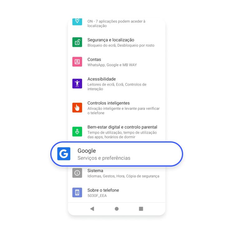Toque em Google para entrar na sua conta