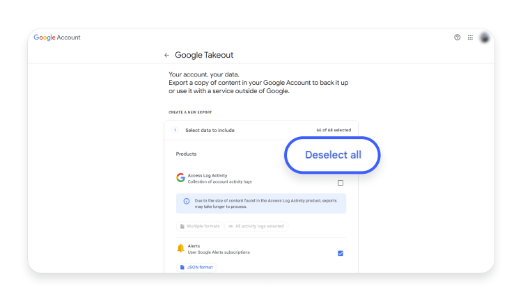 How to download Google search history: step 2.1