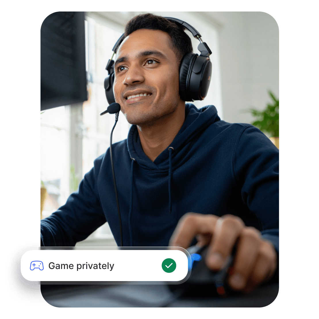 A person uses their computer to set up a network for secure gaming, using tools such as NordVPN.