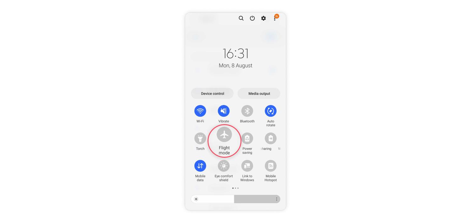 airplane mode button on android screen