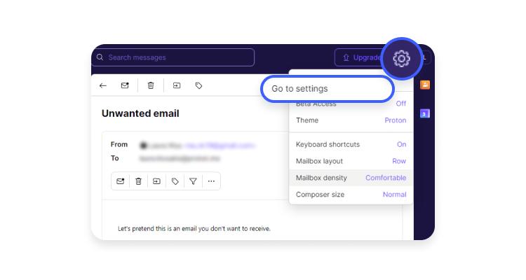 block emails in protonmail - step 4: select settings