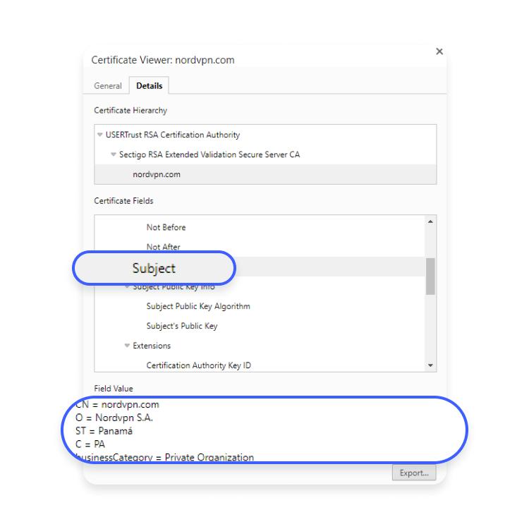 exemplo de detalhes do certificado SSL/TLS