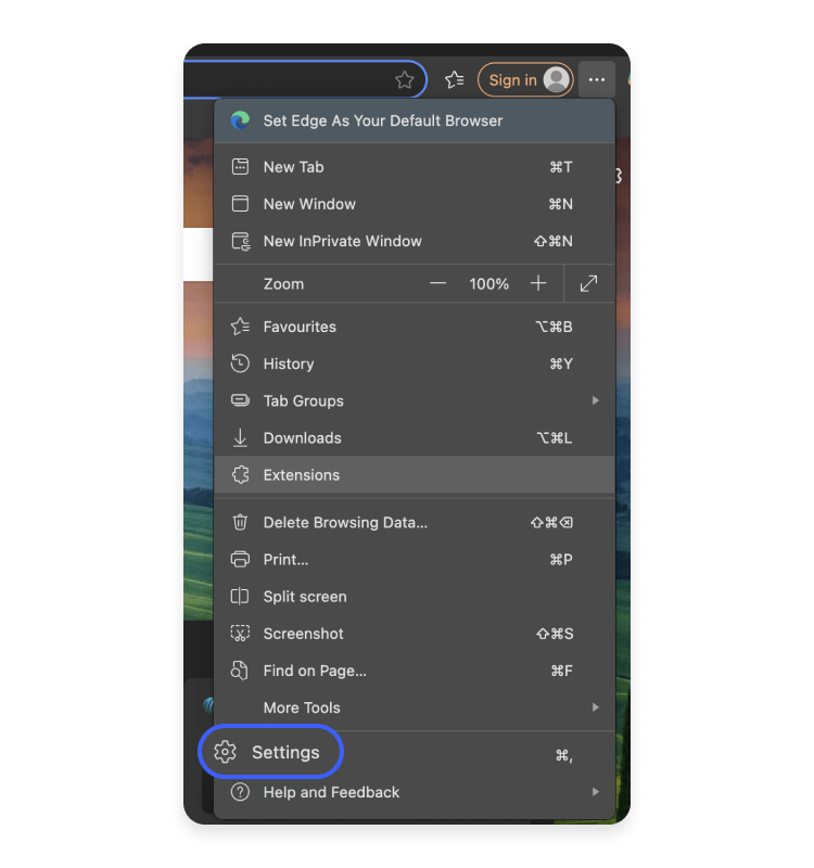 How to clear cookies in Microsoft Edge step 1