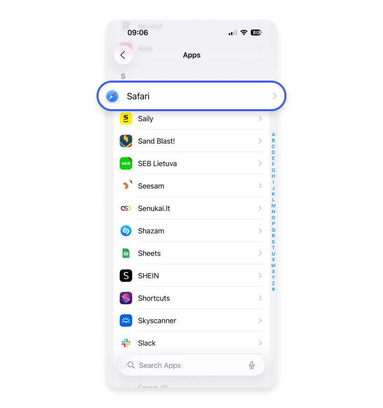 How to clear cookies in Safari on iPhone step 1