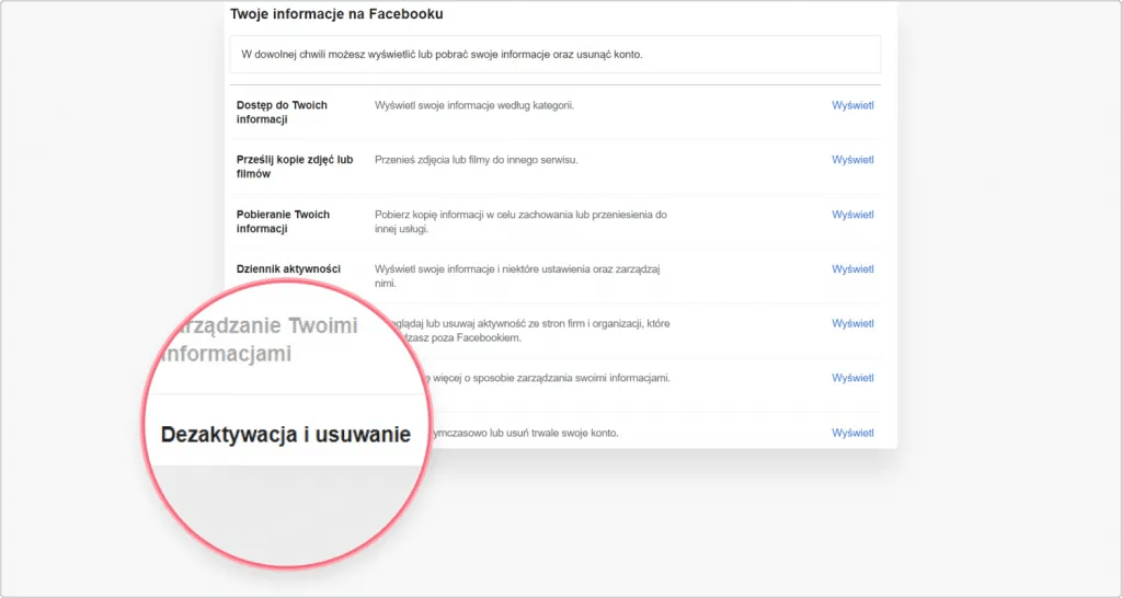 jak dezaktywować konto na fb: krok 3