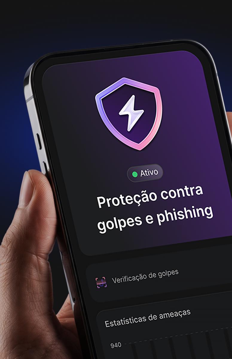 Um smartphone com destaque para a proteção contra golpes e phishing da NordVPN.