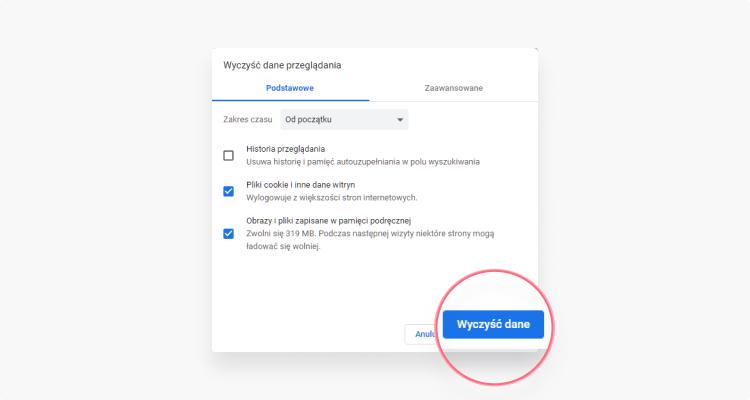 usunąć cache chrome: krok 4