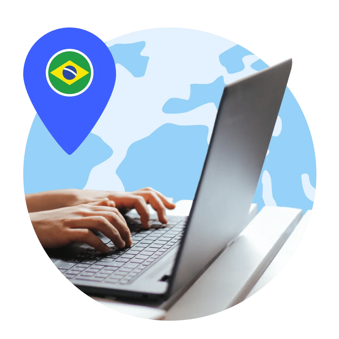 Uma pessoa trabalhando no notebook conectado a um servidor de VPN no Brasil.