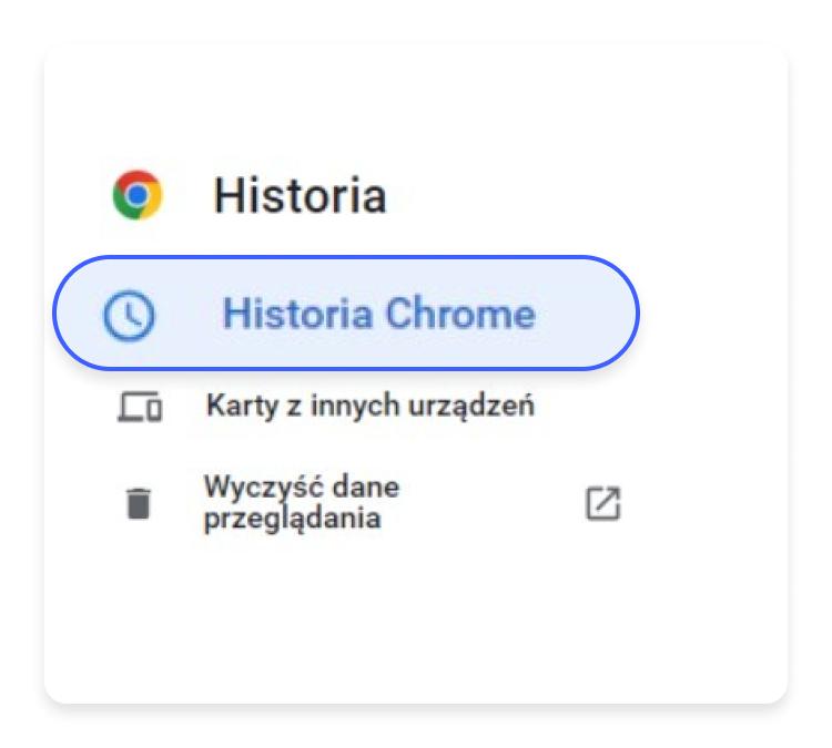 menu usuwania historii google