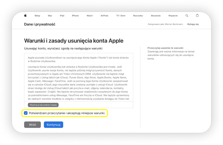 Krok 5: Jak trwale usunąć konto Apple ID