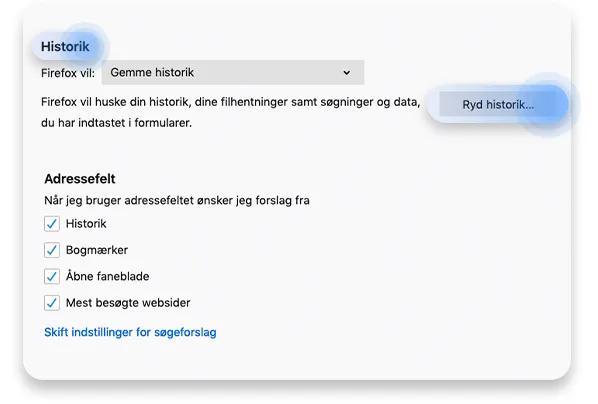 slet browserhistorik firefox: trin 3