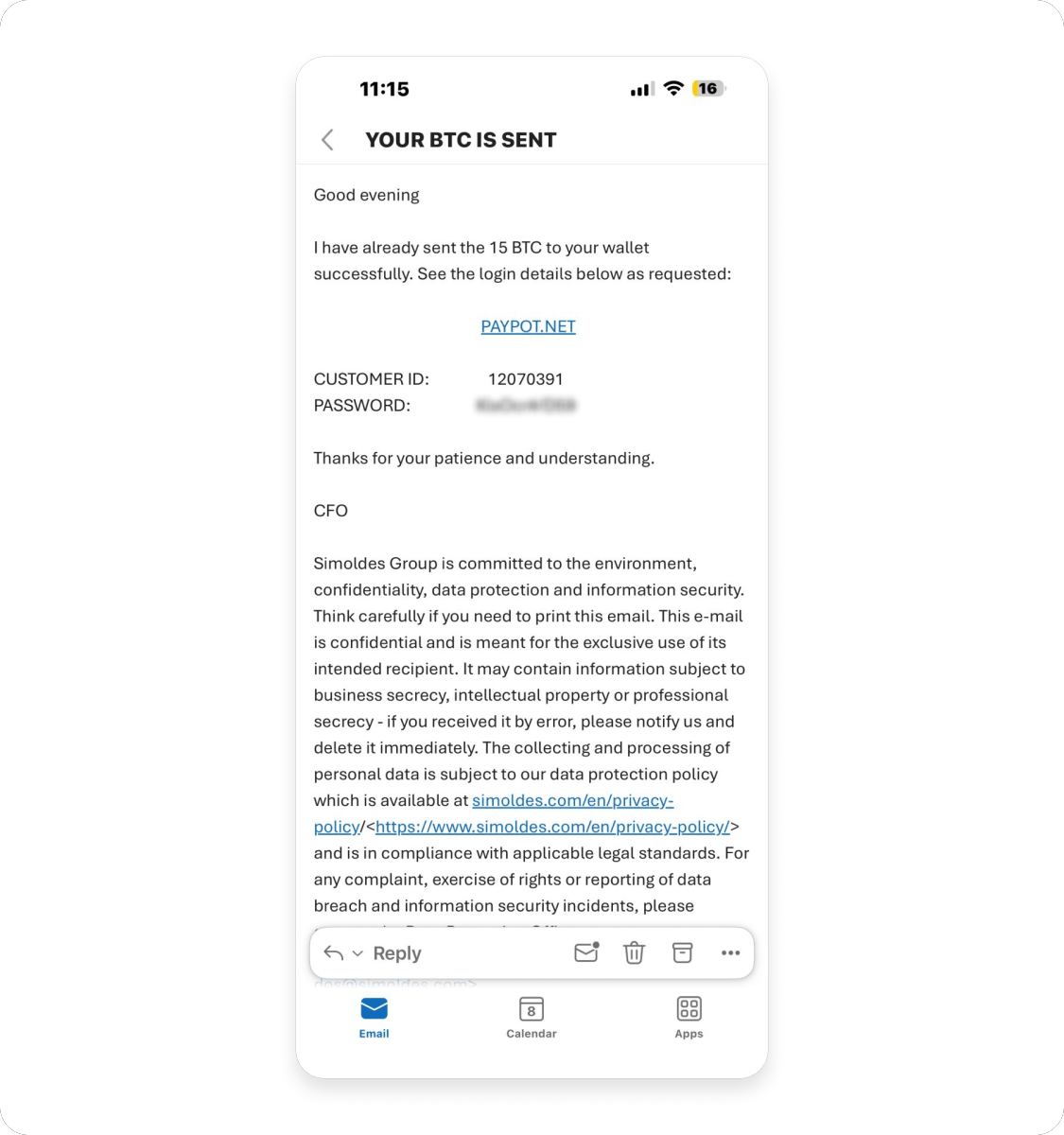 A fake deposit notification