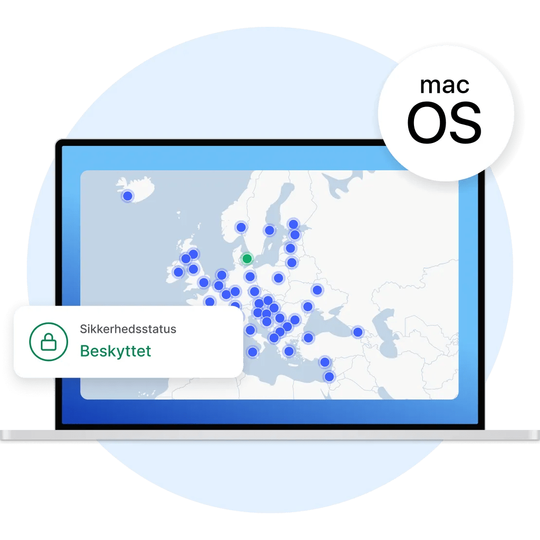 NordVPN&#39;s VPN-klient er aktiv på en macOS-enhed og viser, at brugerens forbindelse er krypteret.