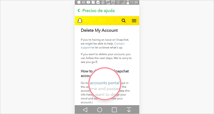 Eliminar conta de Snapchat em Android ou iPhone: passo nº5