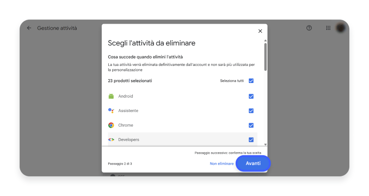 Scegli l&#39;attività da eliminare.