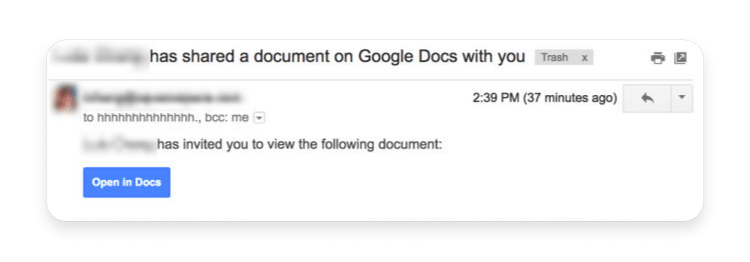 Google Docs phishing email example