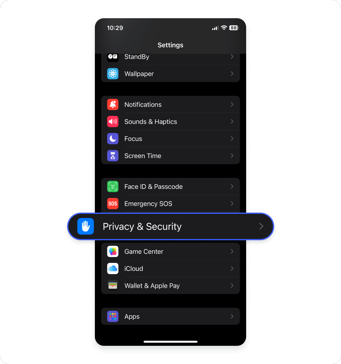 How to manage App Tracking Transparency settings on an iPhone: Step 2