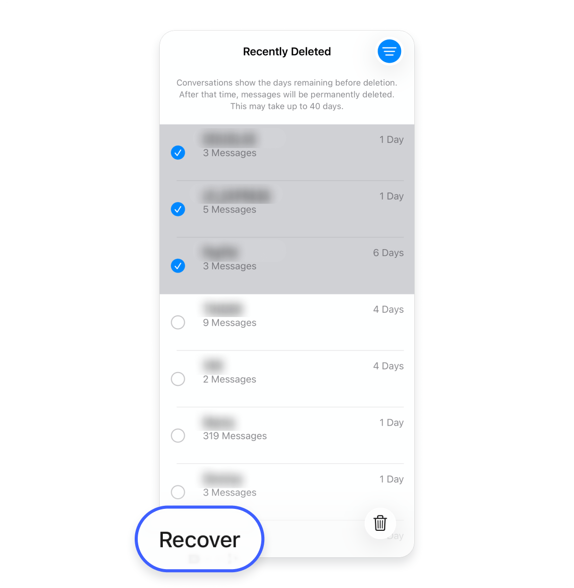  Recovering deleted messages from the “Recently deleted” folder Step 5