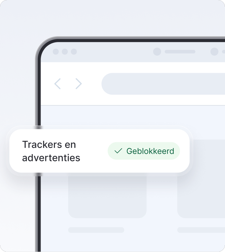 Een browserscherm met next-generation antivirus dat trackers en advertenties blokkeert.