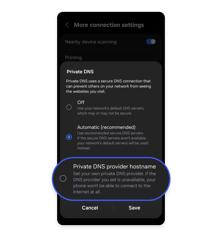 Set up private DNS on Android: Step 3