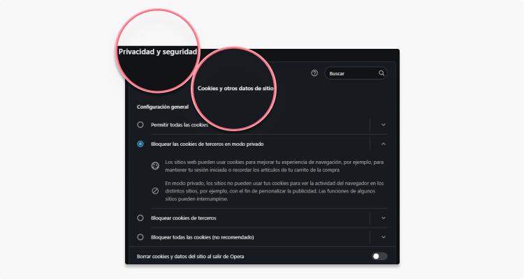 Eliminar cookies en Opera paso 1