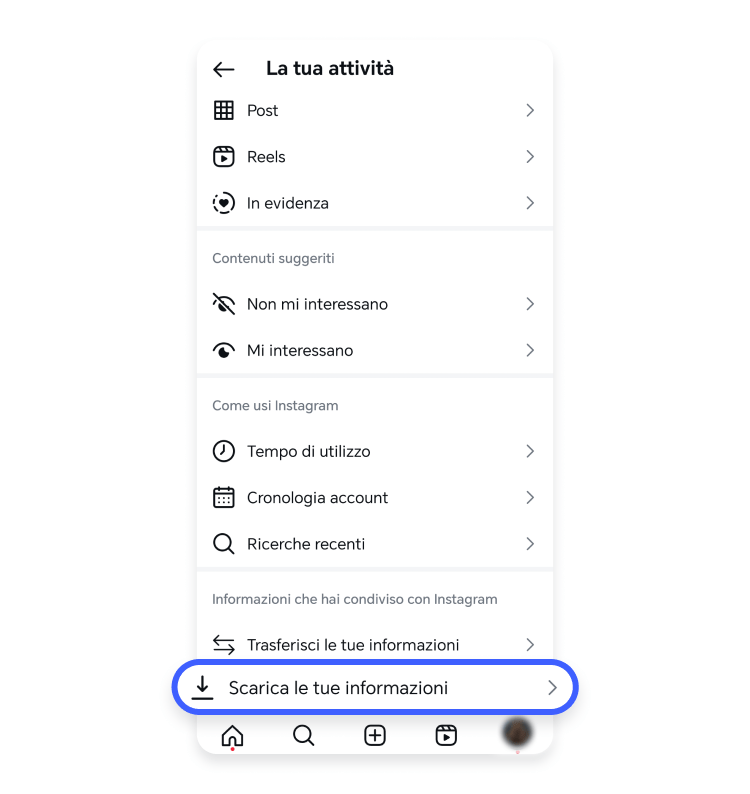 Screenshot #2 backup dati Instagram