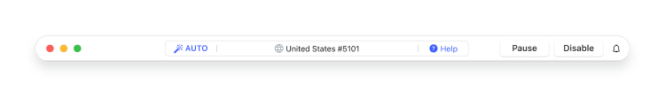 NordVPN app status bar for macOS with the Pause and Disable buttons