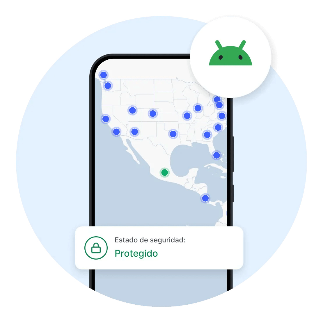 El cliente VPN de NordVPN activo en un teléfono inteligente Android, que muestra que la conexión está cifrada.