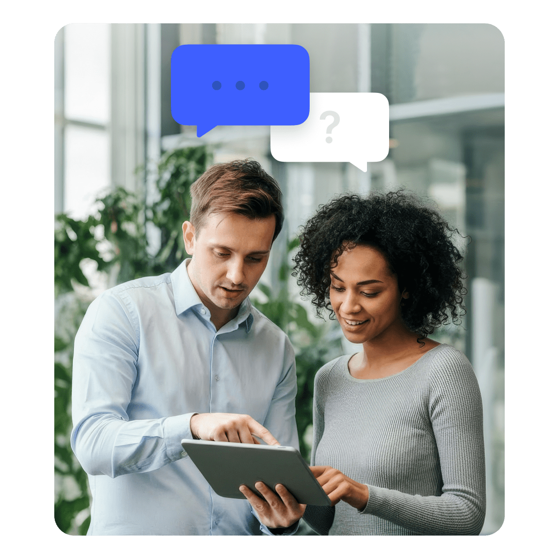 A man and a woman learning about cybersecurity.