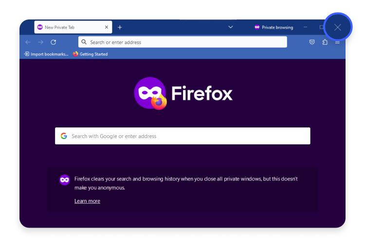 closing incognito in firefox