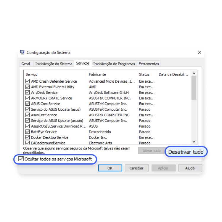 desabilitar o svchost.exe: passo nº3