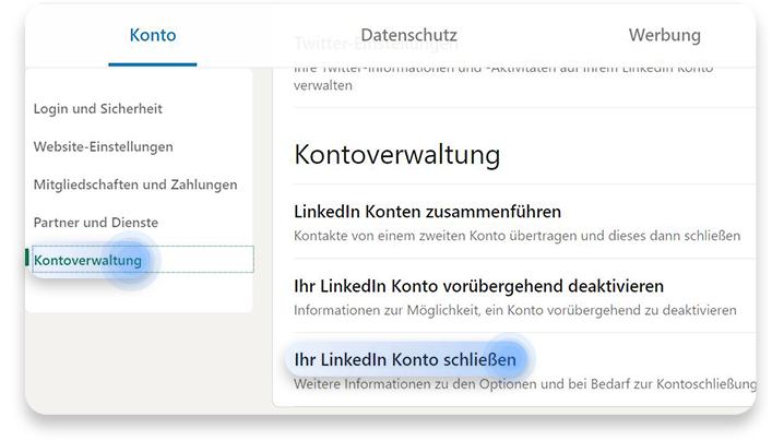 linkedIn account löschen: schritt 2