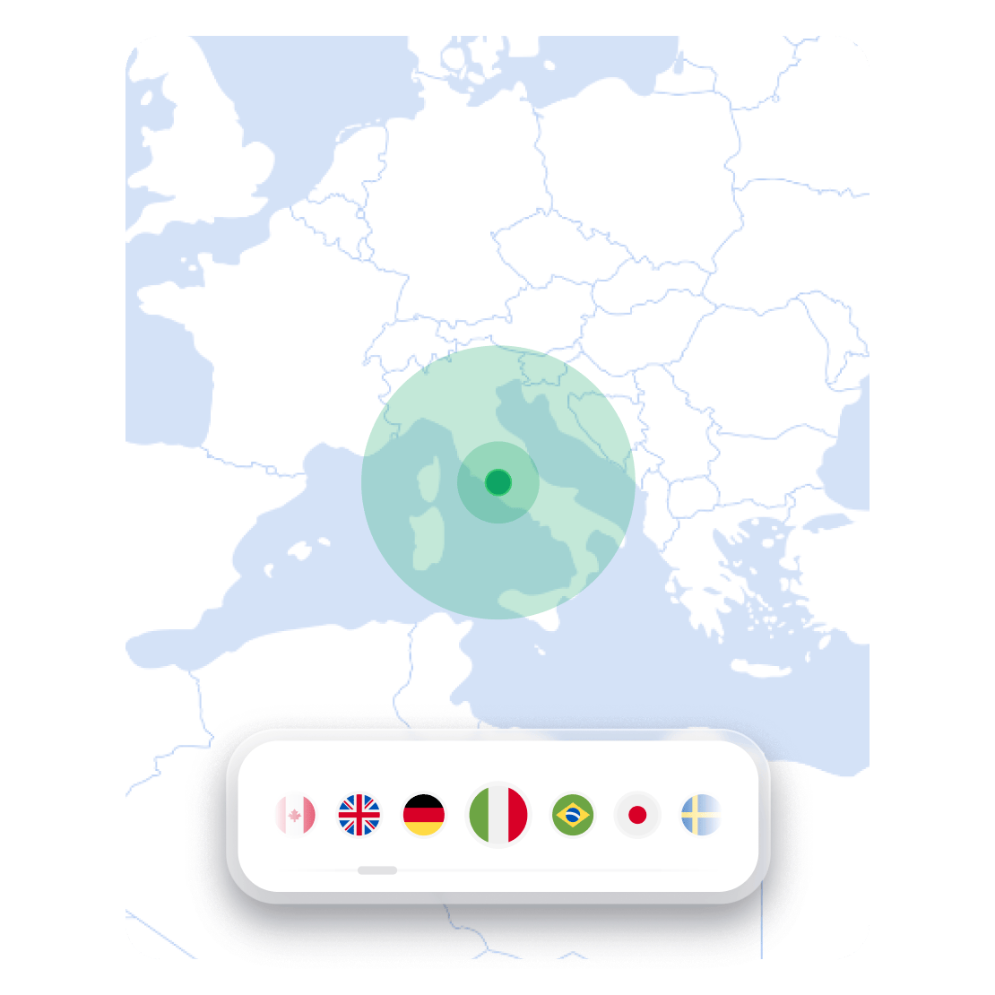 La mappa di NordVPN mostra le posizioni dei server per modificare la propria posizione virtuale.
