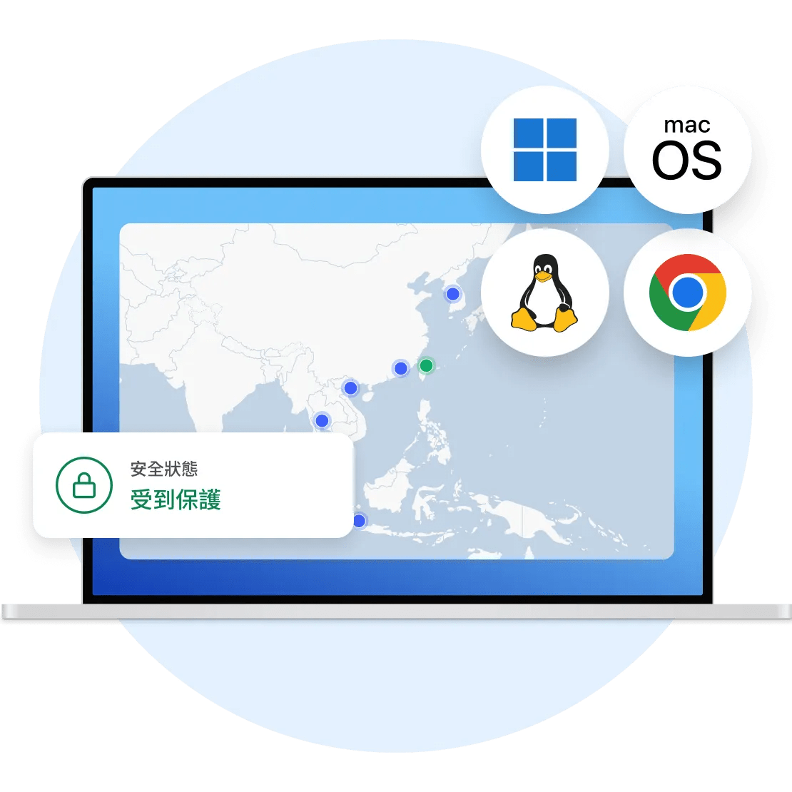 顯示 VPN 可以在不同平台上使用的電腦