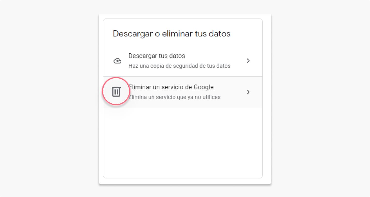 eliminar una cuenta de google: paso 2