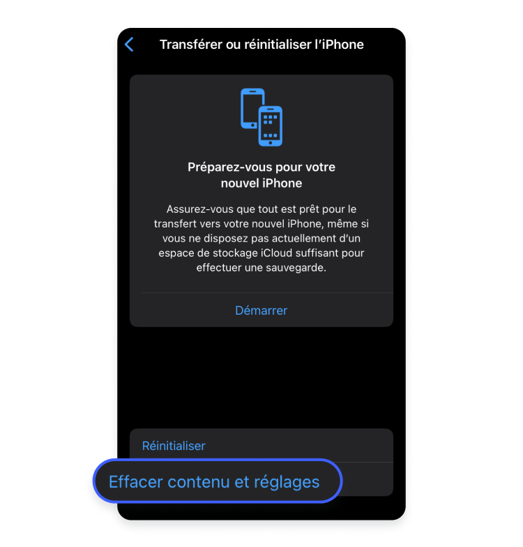 Cliquer sur effacer contenu et réglages
