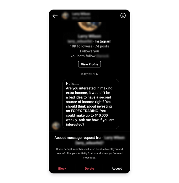 Forex trading scam on Instagram