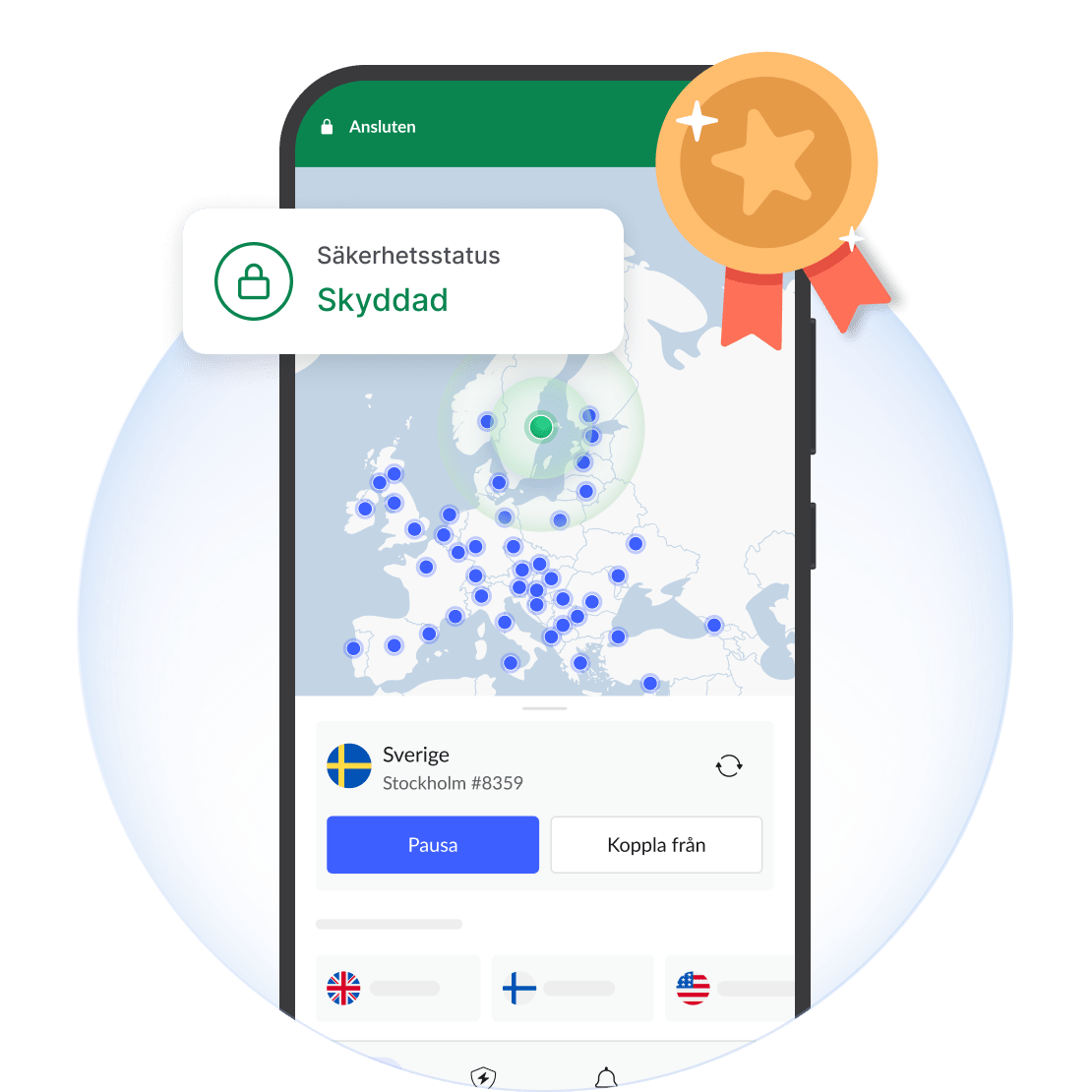 En iPhone som skyddas av NordVPN:s app.