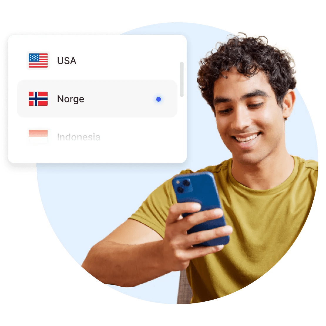 En mann velger en server fra en VPN-serverliste.