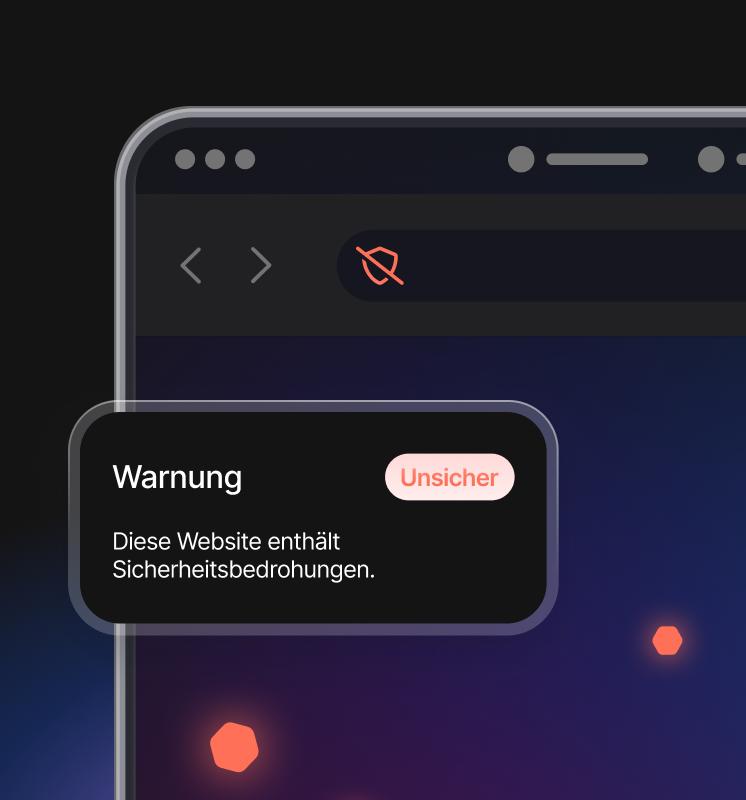 Ein Browser-Bildschirm, auf dem ein Antivirus der neuesten Generation zu sehen ist, das eine bösartige Webseite blockiert.
