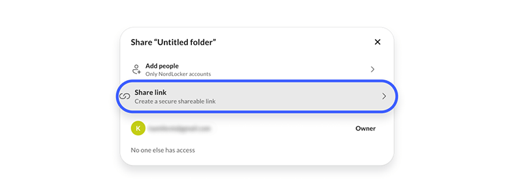 Select Share link to share an item outside NordLocker.