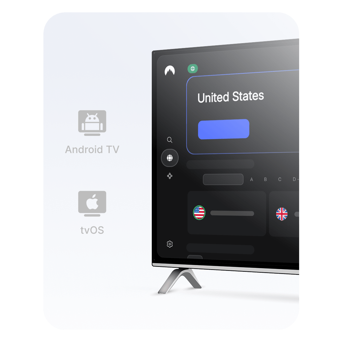 The NordVPN app with a US server selected for setting up a VPN on a smart TV for streaming.