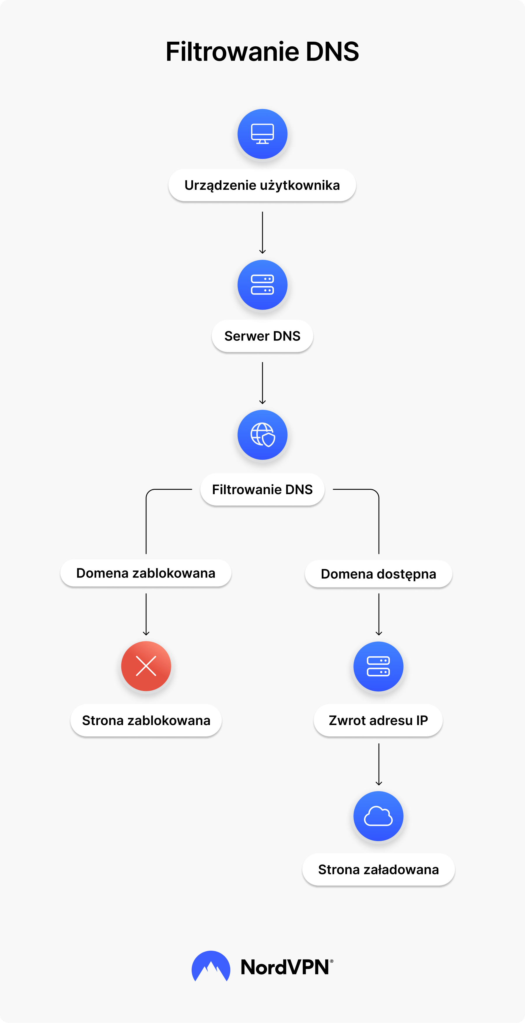 Schemat przedstawiający działanie filtrowania dns