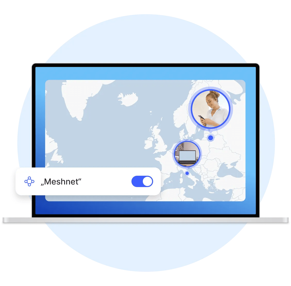 Nešiojamasis kompiuteris, kuriame įjungtas „NordVPN“ privatus tinklas „Meshnet“