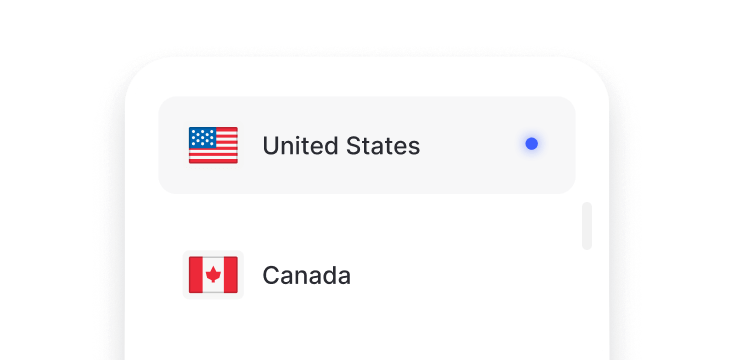 The fragment of a list showing dedicated IP locations such as the US and Canada.