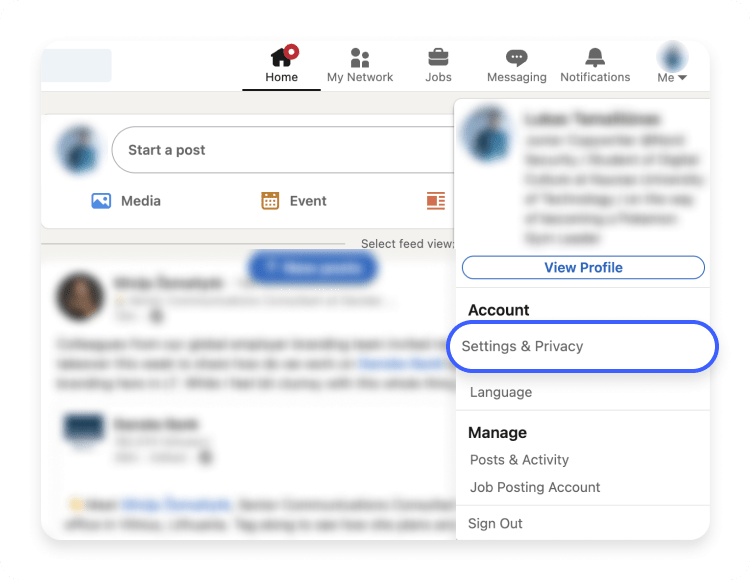 How to delete your LinkedIn desktop step 1